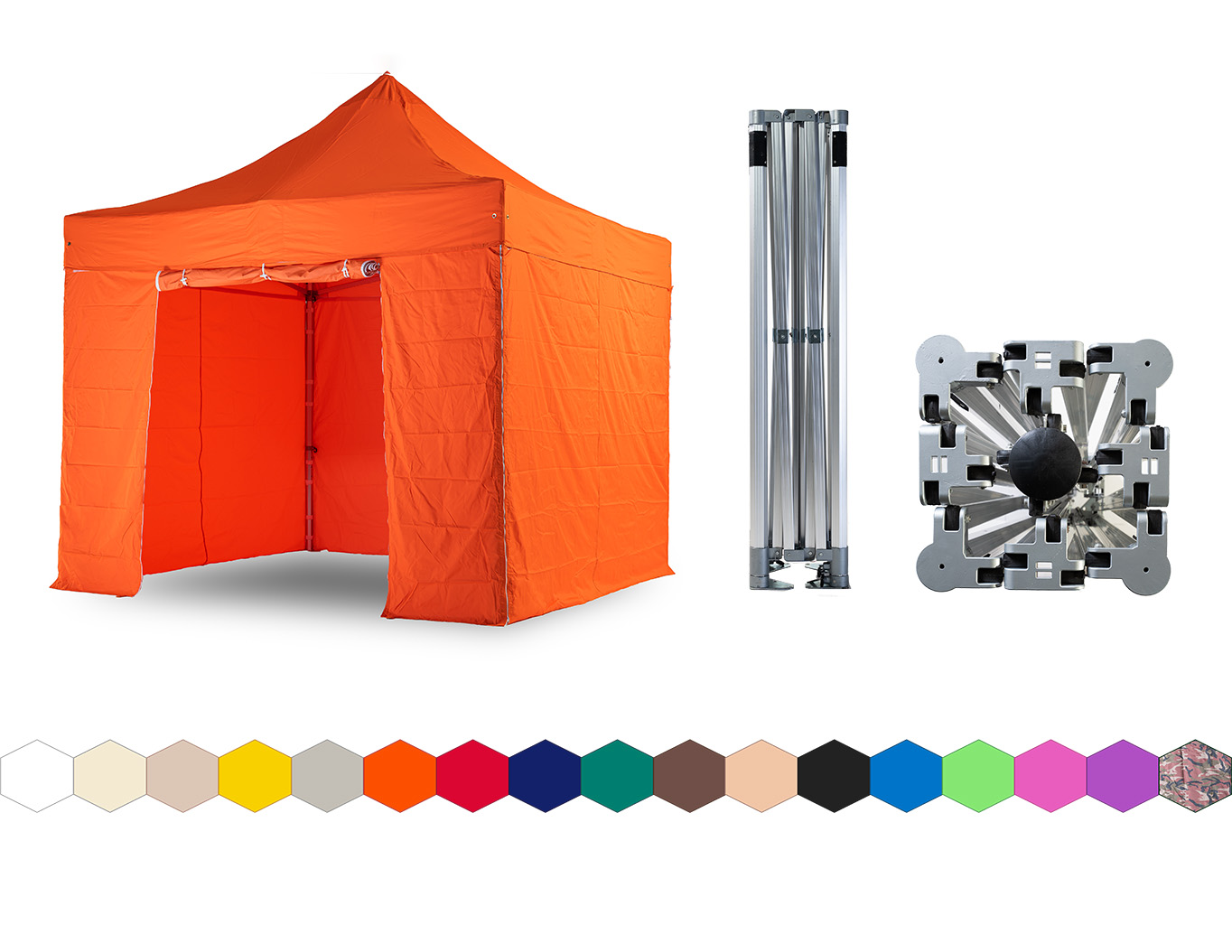 Nůžkový párty stan 3x3 m TENTino BIG HEXAGON Barva opláštění: 6A - ORANŽOVÁ