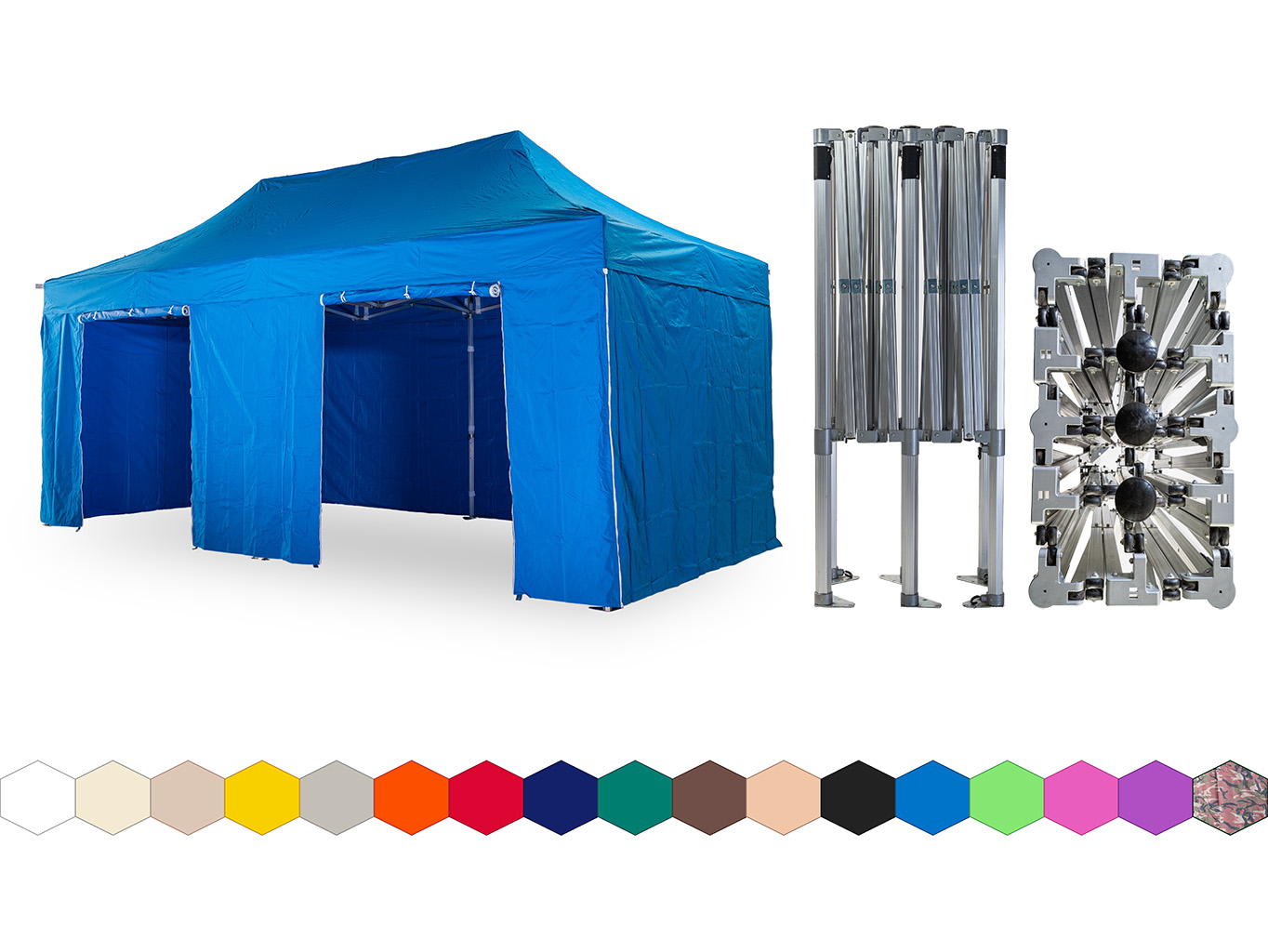 Nůžkový párty stan 4x6 m /6 noh TENTino BIG HEXAGON Barva opláštění: 12A - SVĚTLE MODRÁ