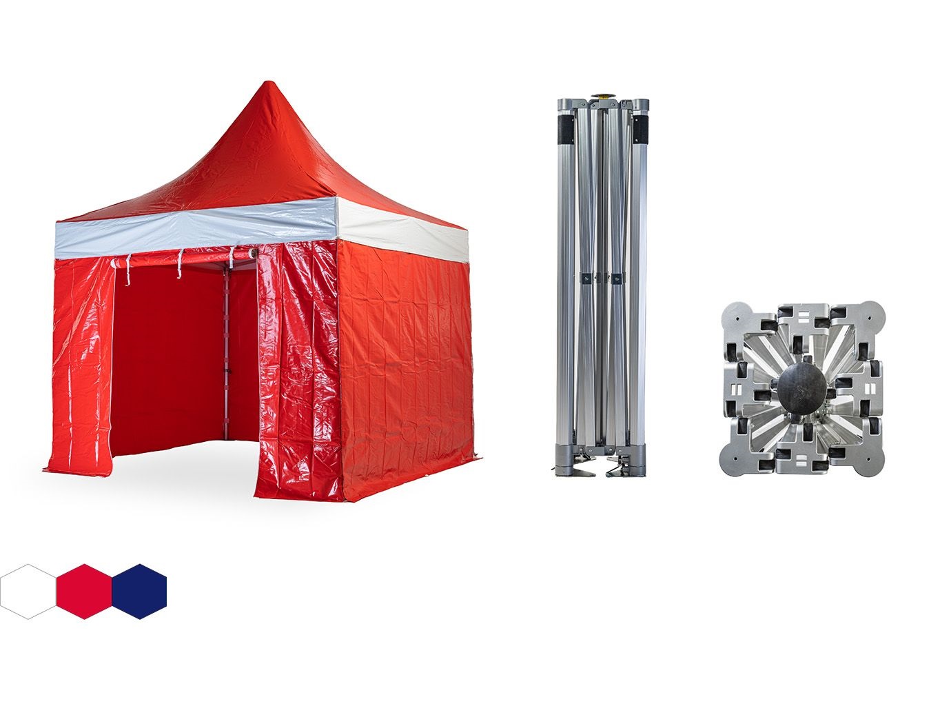 Nůžkový párty stan 3x3 m TENTino BH EXTREME PVC EXTRA HIGH ROOF Barva opláštění: 7A - ČERVENÁ / RED (VOLÁNY BLÉ)