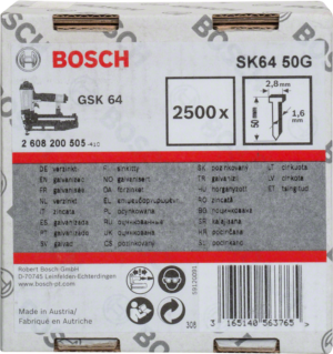 BOSCH SK64 50G 50mm hřeby pro GSK64 | 2500 ks
