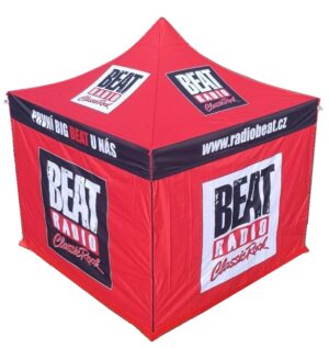 TENTino SET - Nůžkový párty stan 4x8 m s jednostranným potiskem Typ konstrukce: BIG HEXAGON