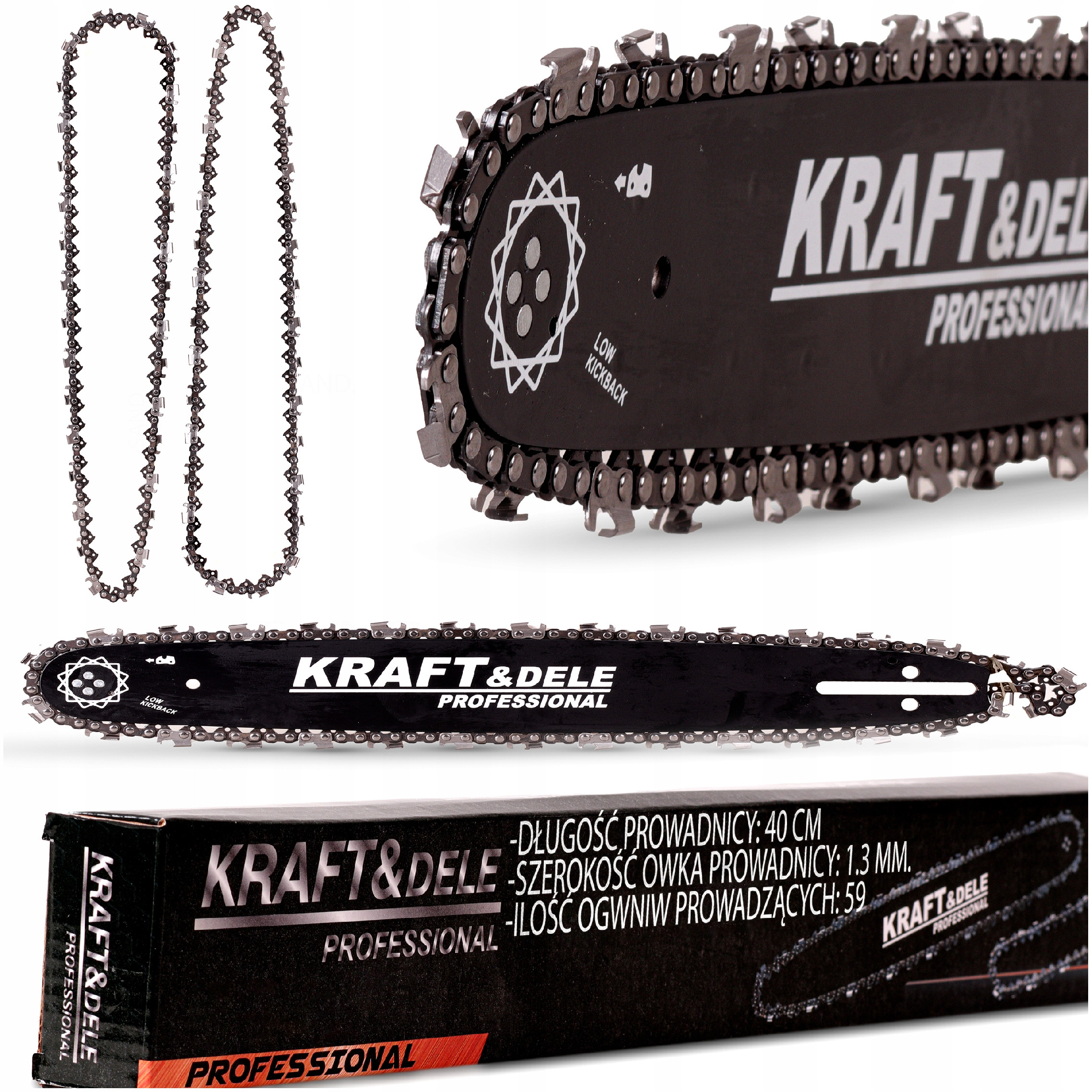 Vodící lišta na motorové pily a 2 řetězy 40cm 16