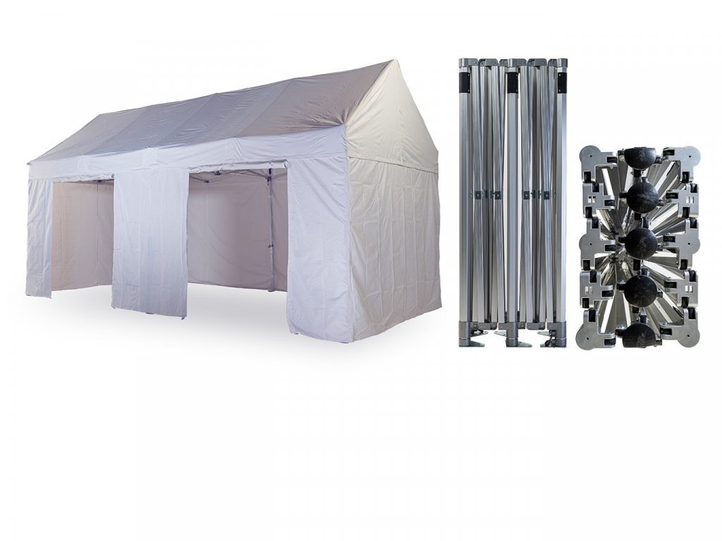Nůžkový párty stan 4x8 m TENTino GABLED PVC Barva opláštění: 1A - BÍLÁ