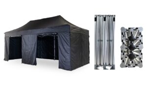 Nůžkový párty stan 4x8 m TENTino BIG HEXAGON EXTREME EXTRA HIGH ROOF Barva opláštění: 11A - ČERNÁ