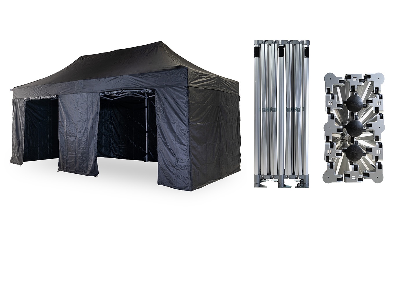 Nůžkový párty stan 4x8 m TENTino BIG HEXAGON EXTREME EXTRA HIGH ROOF Barva opláštění: 11A - ČERNÁ