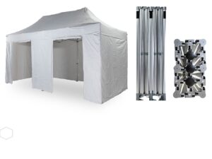 Nůžkový párty stan 3x6 m /6 noh TENTino BIG HEXAGON EXTRA PRŮCHOZÍ VÝŠKA 250-275 cm Barva opláštění: 1A - BÍLÁ