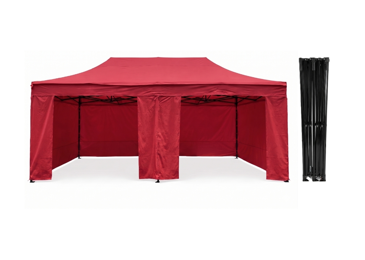 TENTino Nůžkový párty stan 4x8 m STEEL HEXAGON Barva opláštění (Zvolte variantu): 7A - ČERVENÁ